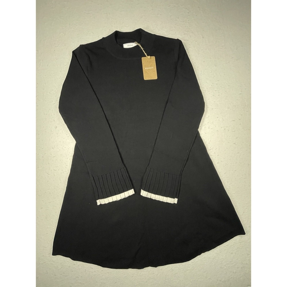 NWT RIHOAS Womens Black Knit Dress Sweater Long Sleeve Pullover Size L NWT